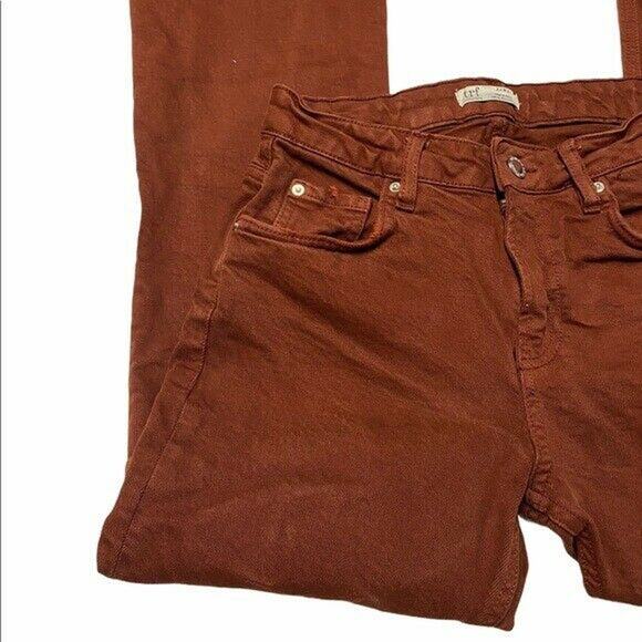 Zara trf Collection Frayed Denim flare crop jean orange red Sz 4 - Picture 6 of 12